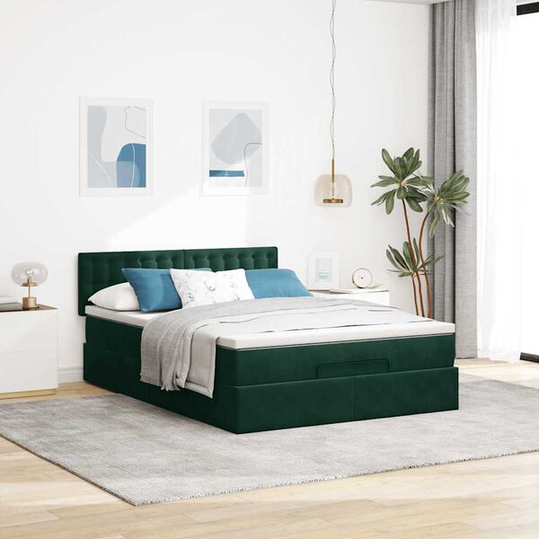 vidaXL Estructura cama otomana colch&oacute;n terciopelo verde oscuro