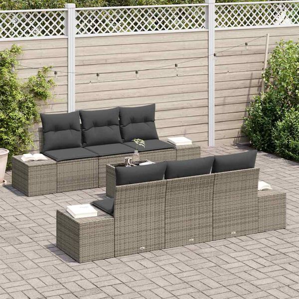 vidaXL Conjunto de sof&aacute; de jard&iacute;n con coj&iacute;n 8 pcs Gris rat&aacute;n sint&eacute;tico