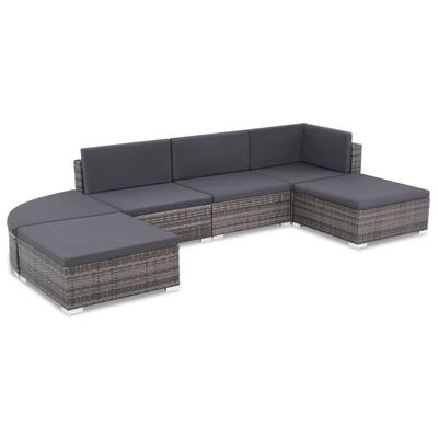 vidaXL Set de sofás de jardín 6 piezas y cojines ratán sintético gris