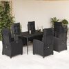 vidaXL Set de comedor de jard&iacute;n 7 pzas y cojines rat&aacute;n sint&eacute;tico negro