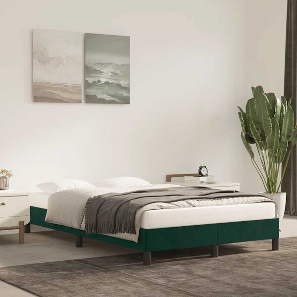vidaXL Estructura cama sin colch&oacute;n terciopelo verde oscuro 120x200 cm