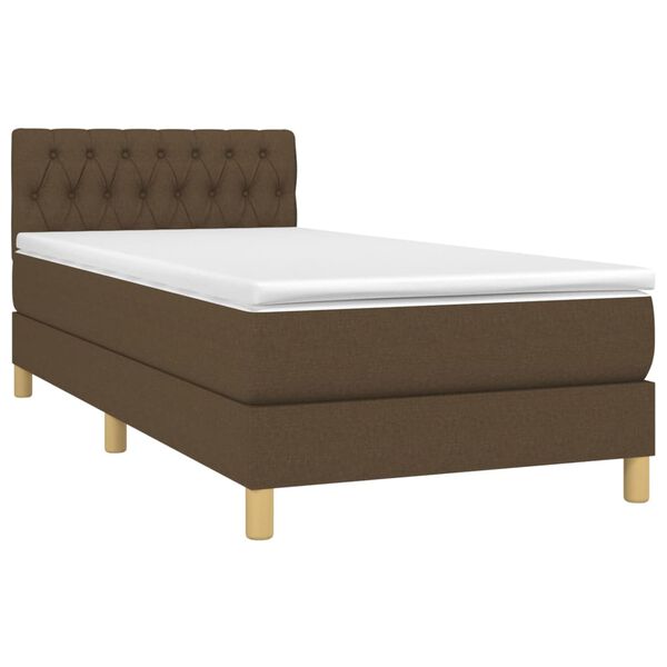 vidaXL Cama box spring con colch&oacute;n LED tela marr&oacute;n oscuro 90x200 cm