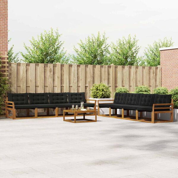 vidaXL Conjunto de sof&aacute;s de exterior con coj&iacute;n 9 pcs Natural y negro