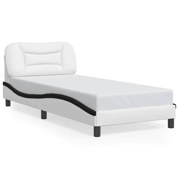 vidaXL Estructura de cama sin colch&oacute;n Hvar cuero sint&eacute;tico blanco y negro 80x200 cm