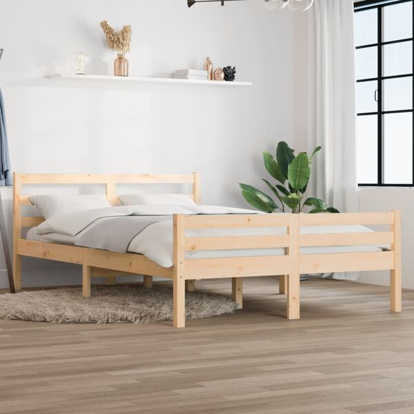 vidaXL Estructura de cama doble sin colch&oacute;n madera maciza 135x190 cm