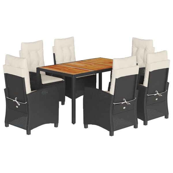 vidaXL Set de comedor de jard&iacute;n 7 pzas y cojines rat&aacute;n sint&eacute;tico negro