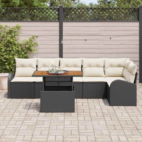vidaXL Conjunto de sof&aacute; de jard&iacute;n con coj&iacute;n 7 pcs Negro y crema