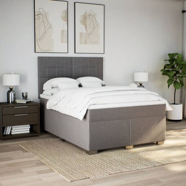 vidaXL Cama box spring con colch&oacute;n tela gris taupe 140x200 cm