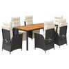 vidaXL Set de comedor de jardín 7 pzas y cojines ratán sintético negro