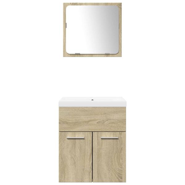vidaXL Set de muebles de ba&ntilde;o 3 pzas madera contrachapada roble Sonoma