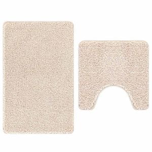 vidaXL Conjunto de alfombra de ba&ntilde;o antideslizante 2 pcs Crema PP