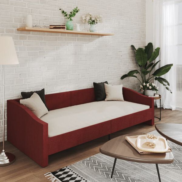 vidaXL Sof&aacute; cama con colch&oacute;n USB de tela rojo vino tinto 90x200 cm