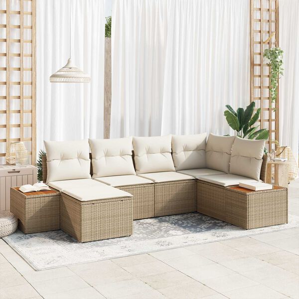 vidaXL Conjunto de sof&aacute; de jard&iacute;n con coj&iacute;n 6 pcs Beige y Crema