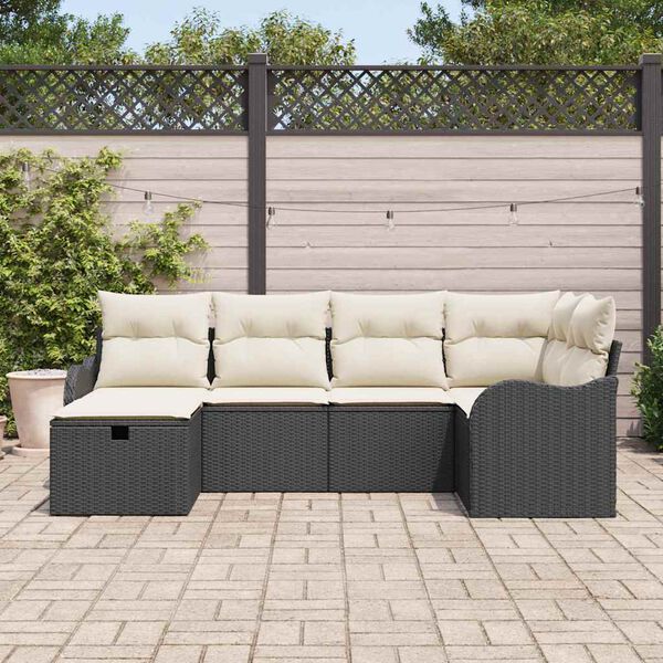 vidaXL Conjunto de sof&aacute; de jard&iacute;n Manual 6 pcs Negro y crema Polirat&aacute;n
