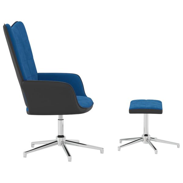 vidaXL Silla de relax con taburete terciopelo y PVC azul