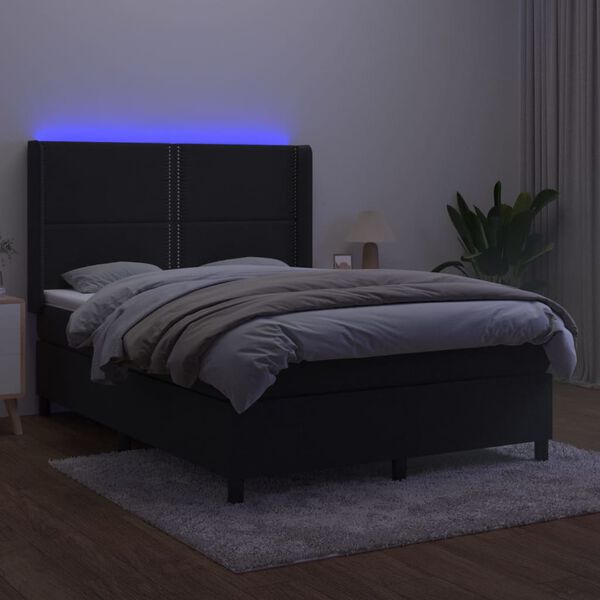 vidaXL Cama box spring colch&oacute;n y LED terciopelo negro 140x200 cm