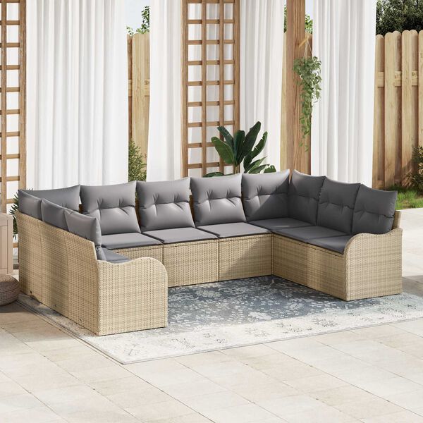 vidaXL Conjunto de sofá de jardín con cojín 9 pcs Beige Poliratán