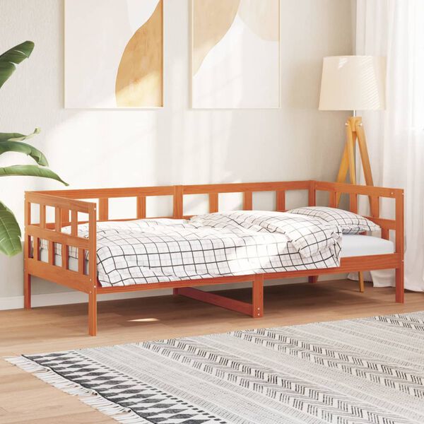 vidaXL Sof&aacute; cama sin colch&oacute;n madera maciza pino marr&oacute;n cera 80x200 cm
