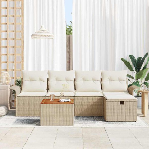 vidaXL Conjunto de sofá de jardín con cojín 6 pcs Beige Poliratán