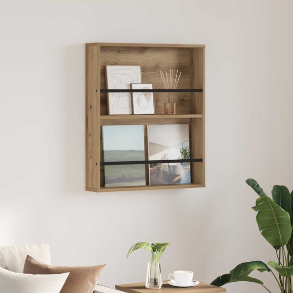 vidaXL Estante de revistas con estante Roble artesanal 60 x 12 x 70 cm