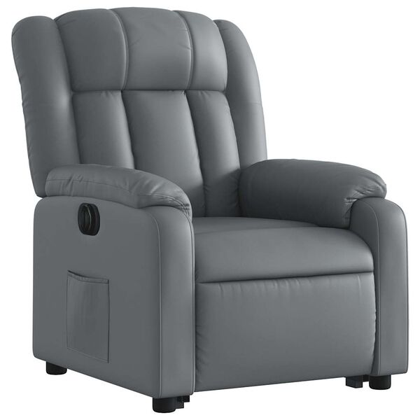 vidaXL Sill&oacute;n reclinable elevable el&eacute;ctrico de cuero sint&eacute;tico gris