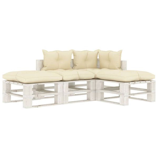 vidaXL Set de muebles de palets de jard&iacute;n 4 pzas madera cojines crema