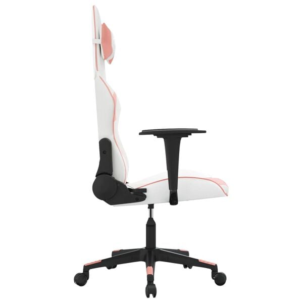 vidaXL Silla gaming de masaje cuero sint&eacute;tico blanco y rosa