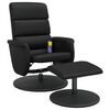 vidaXL Sill&oacute;n reclinable masaje con reposapi&eacute;s cuero sint&eacute;tico negro