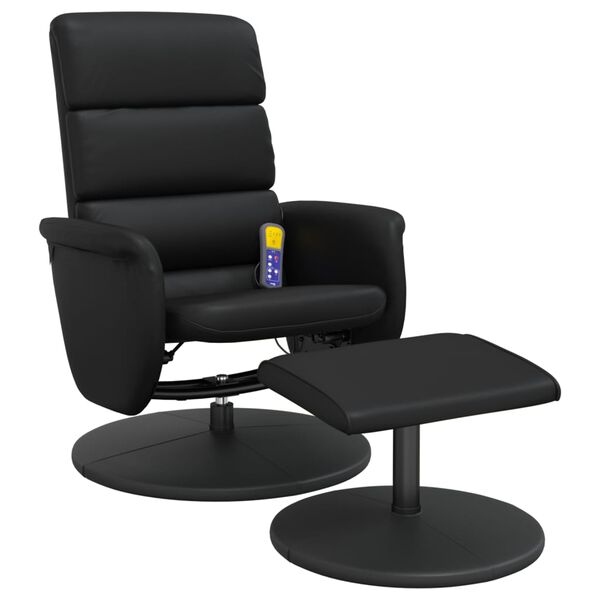 vidaXL Sill&oacute;n reclinable masaje con reposapi&eacute;s cuero sint&eacute;tico negro
