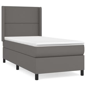 vidaXL Cama box spring con colch&oacute;n cuero sint&eacute;tico gris 90x190 cm
