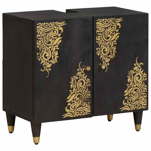 vidaXL Juego de Muebles de Baño 3 pcs Negro Madera de mango maciza