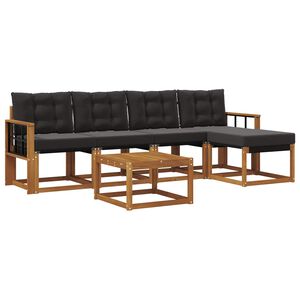 vidaXL Conjunto de sof&aacute;s de exterior con coj&iacute;n 6 pcs Natural y negro