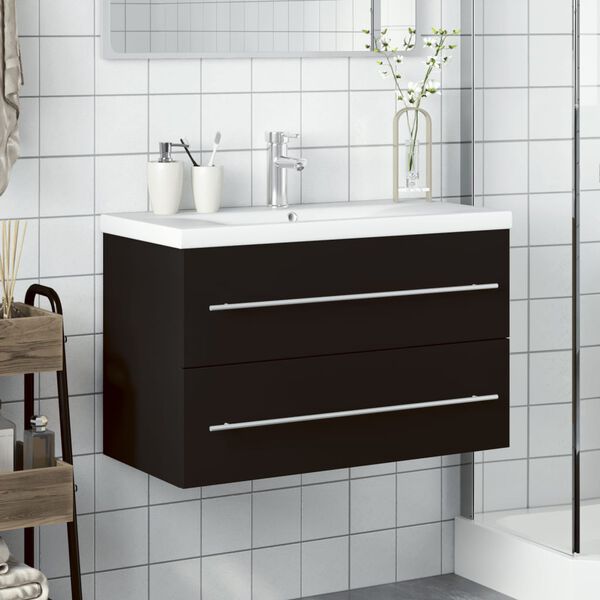 vidaXL Mueble de ba&ntilde;o con lavabo integrado negro