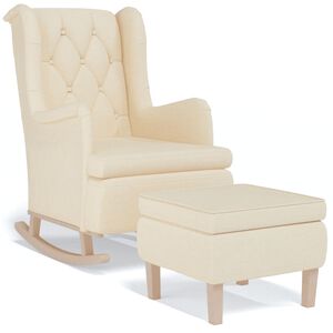 vidaXL Sill&oacute;n con patas mecedoras y taburete de tela color crema