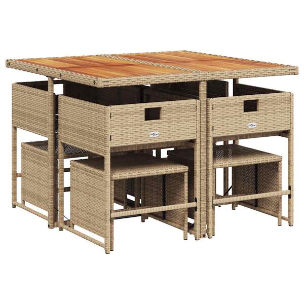 vidaXL Set comedor de jard&iacute;n 9 pzas con cojines rat&aacute;n sint&eacute;tico beige