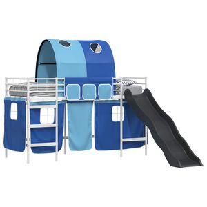 vidaXL Cama litera para ni&ntilde;os con cortinas y azul 75 x 190 cm Metal