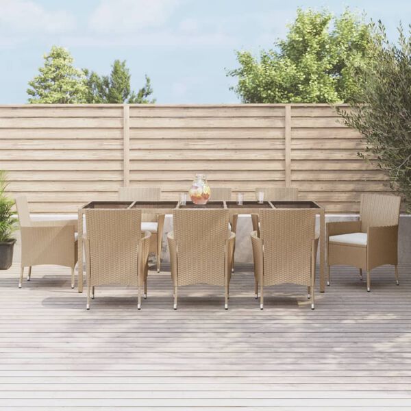 vidaXL Set comedor de jard&iacute;n 9 pzas con cojines rat&aacute;n sint&eacute;tico beige