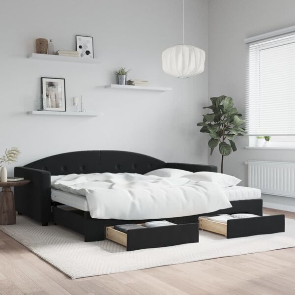 vidaXL Sof&aacute; cama nido con cajones terciopelo negro 100x200 cm