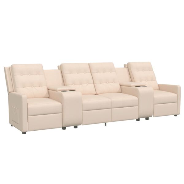 vidaXL Sof&aacute; reclinable de 4 plazas con portavasos tela crema