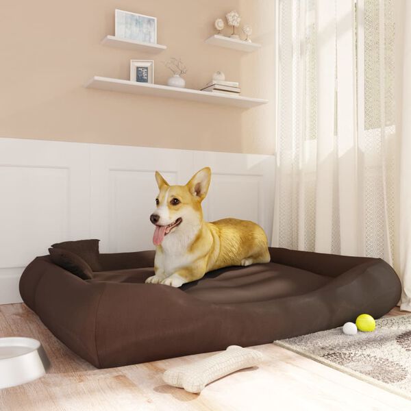 vidaXL Coj&iacute;n para perros con almohadas tela oxford marr&oacute;n 135x110x23cm