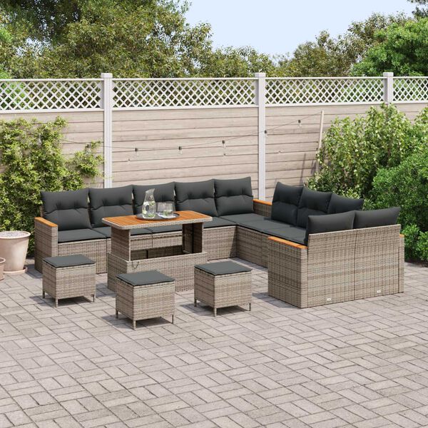 vidaXL Conjunto de sof&aacute;s de jard&iacute;n 14 pcs Gris rat&aacute;n sint&eacute;tico