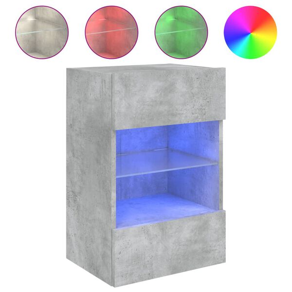 vidaXL Mueble de TV de pared con luces LED gris hormig&oacute;n 40x30x60,5 cm