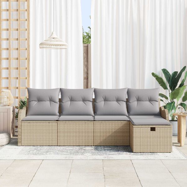 vidaXL Conjunto de sofá de jardín 5 pcs beige y gris claro Poliratán