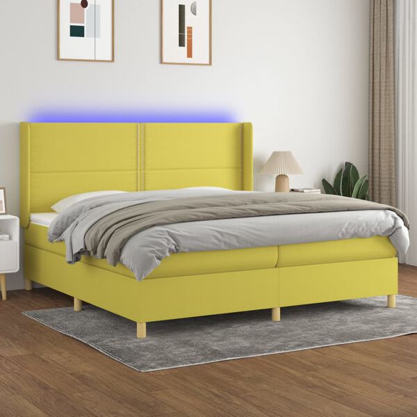 vidaXL Cama box spring colch&oacute;n y luces LED tela verde 200x200 cm