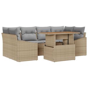 vidaXL Conjunto de sof&aacute; de jard&iacute;n 7 pcs Beige Polirat&aacute;n