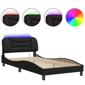 vidaXL Estructura de cama con LED sin colch&oacute;n Hvar negro 100x200 cm