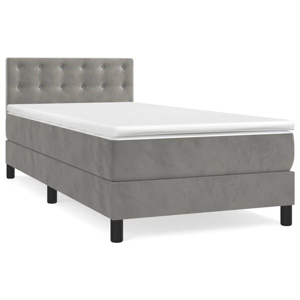 vidaXL Cama box spring con colch&oacute;n terciopelo gris claro 100x200 cm