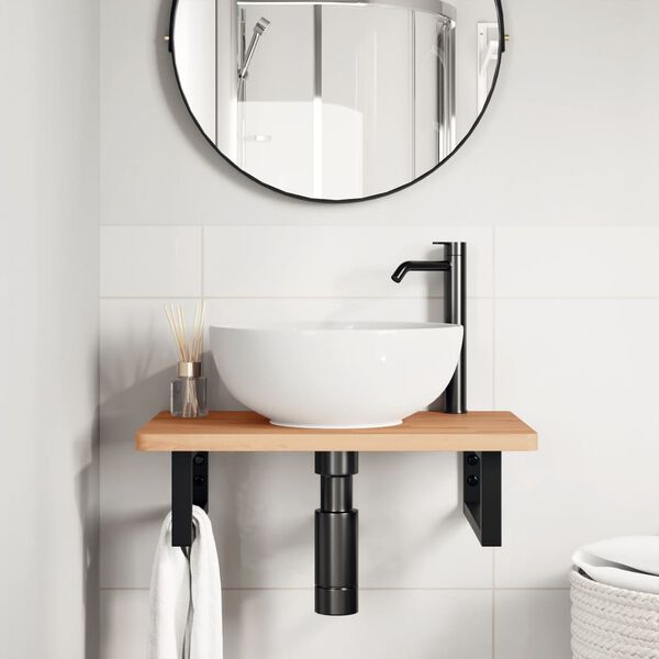 vidaXL Estante de lavabo de pared de acero y madera maciza de haya