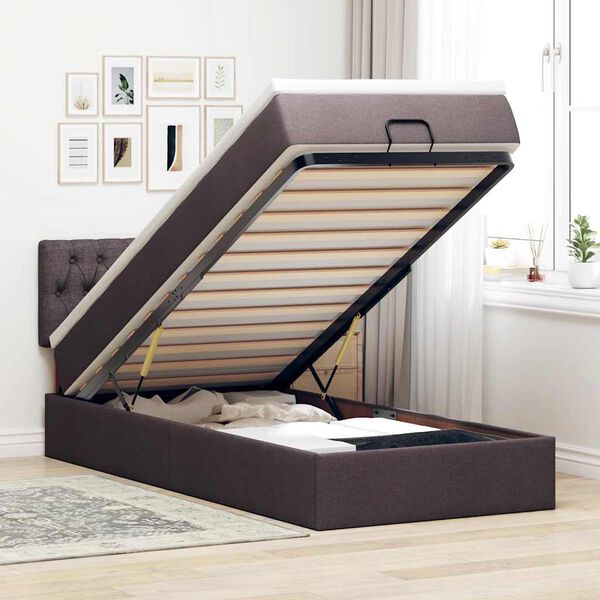 vidaXL Estructura cama otomana colch&oacute;n tela marr&oacute;n oscuro 90x190 cm