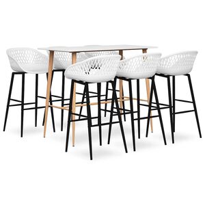 vidaXL Mesa alta y taburetes de bar de 7 piezas blanco